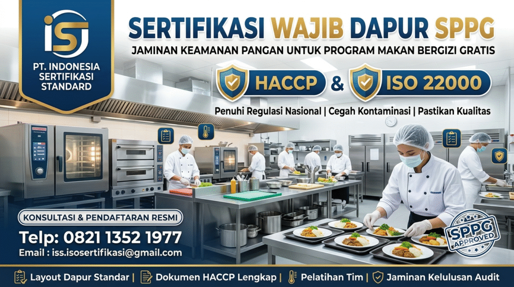 Sertifikasi wajib dapur sppg-jaminan keamanan pangan bersama PT. Indonesia sertifikasi standard I Telp: 0821 1352 1977