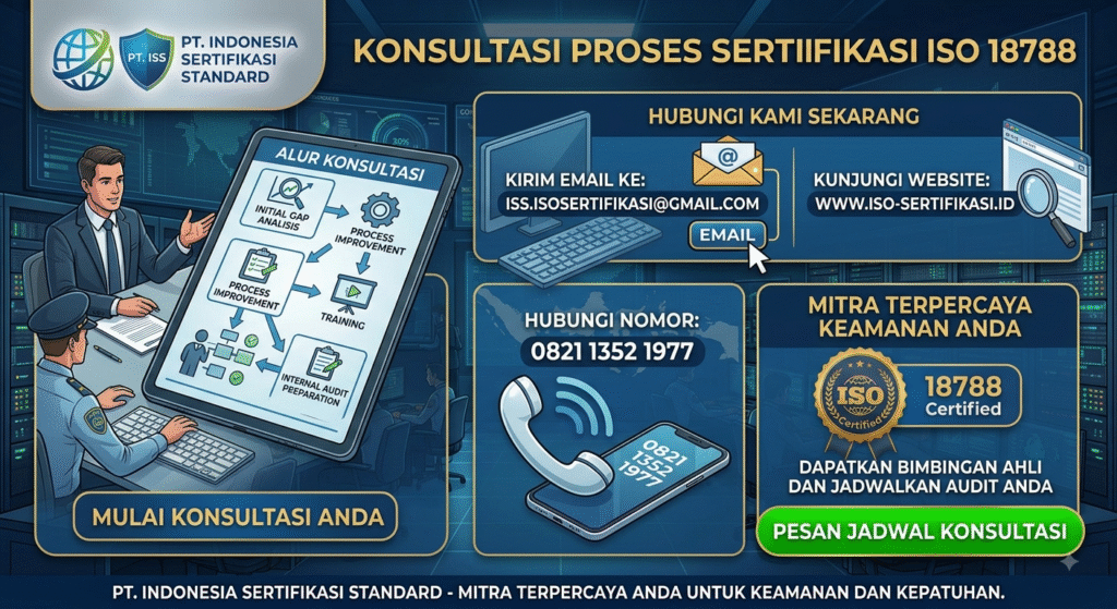 Ilustrasi CTA/kontak | Konsultasi proses sertifikasi ISO 18788 bersama PT Indonesia Sertifikasi Standard