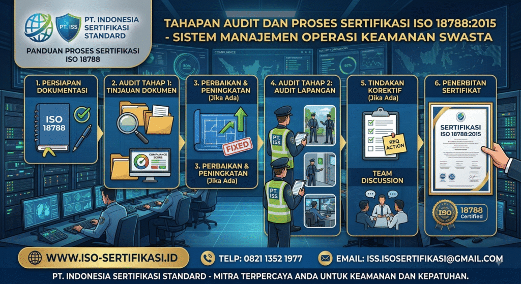 Tahapan audit dan proses sertifikasi ISO 18788 untuk perusahaan keamanan swasta I Bersama PT. Indonesia sertifikasi standard (ISS)