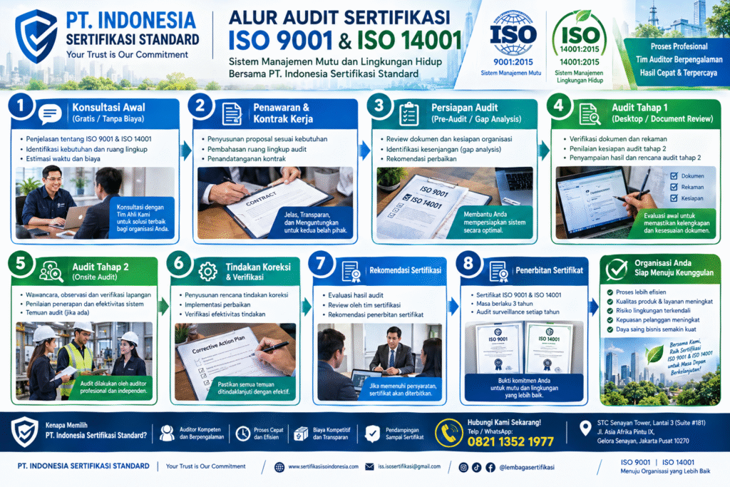 alur audit sertifikasi iso 9001 dan iso 14001 bersama pt. indonesia sertifikasi Standard