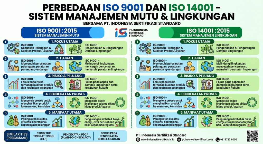 perbedaan iso 9001 dan iso 14001-sistem manajemen mutu lingkungan bersama PT. Indonesia sertifikasi standard